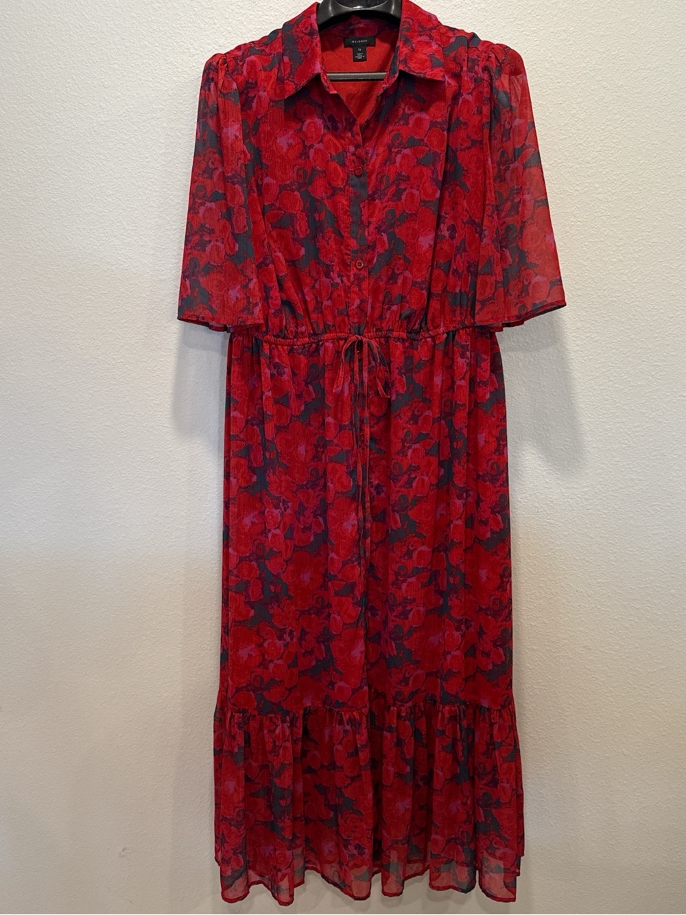 Plus Size Floral Maxi Dress Tie Waist Collared Boho Cottagecore 1X Halogen - Picture 2 of 9